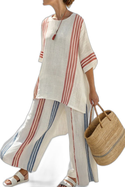 Effortless Striped Two Piece Set for Women with Wide Leg Casual Style