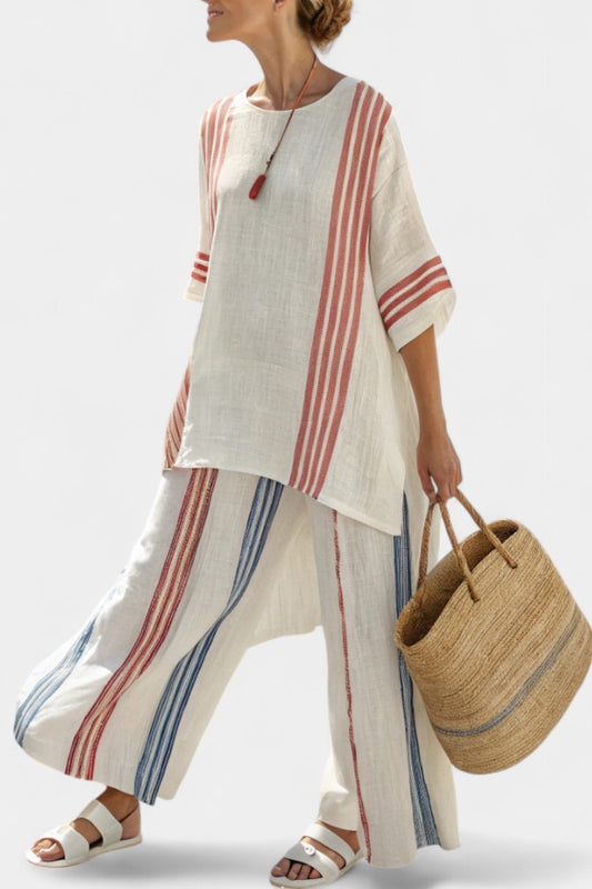 Effortless Striped Two Piece Set for Women with Wide Leg Casual Style
