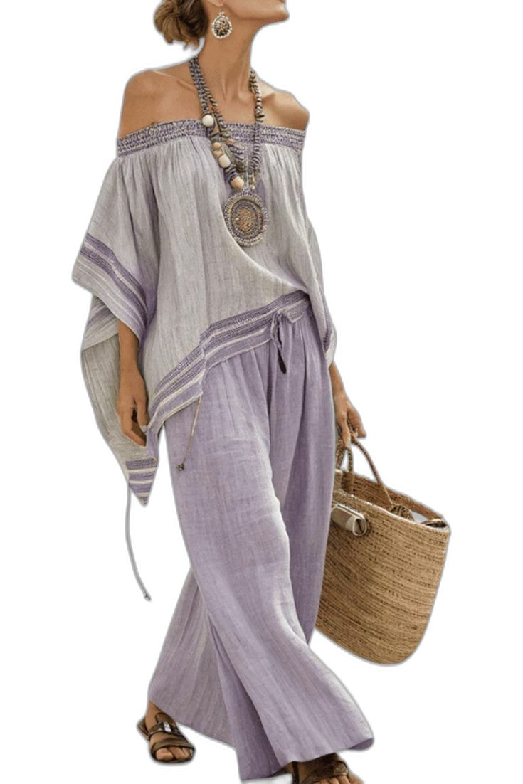Effortless Striped Two Piece Set for Women with Wide Leg Flowing Casual Style