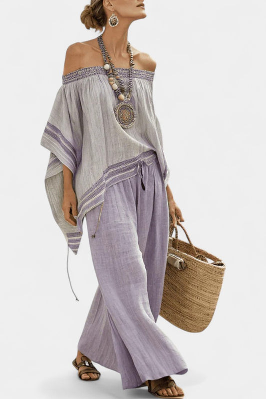 Effortless Striped Two Piece Set for Women with Wide Leg Flowing Casual Style
