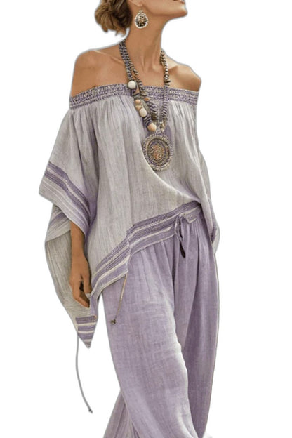 Effortless Striped Two Piece Set for Women with Wide Leg Flowing Casual Style