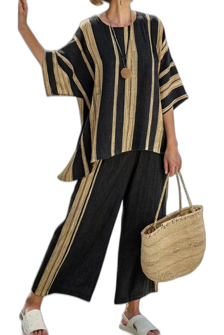 Effortless Striped Two Piece Set for Women with Wide Leg Flowing Oversized Casual Style