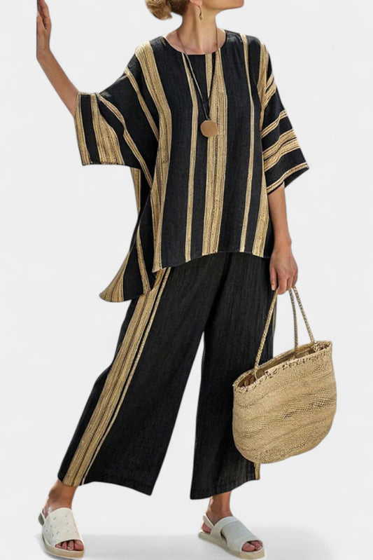 Effortless Striped Two Piece Set for Women with Wide Leg Flowing Oversized Casual Style