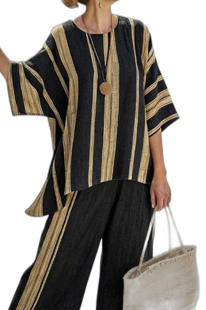 Effortless Striped Two Piece Set for Women with Wide Leg Flowing Oversized Casual Style