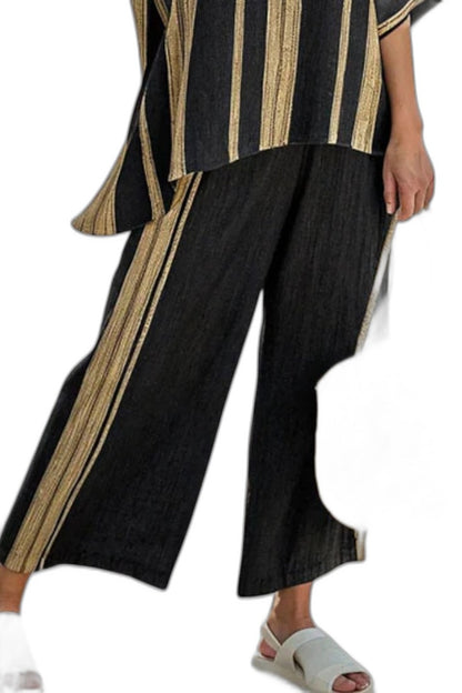 Effortless Striped Two Piece Set for Women with Wide Leg Flowing Oversized Casual Style