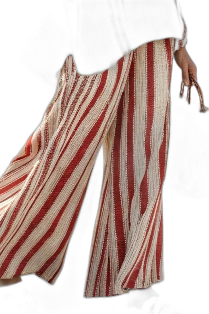 Effortless Striped Two Piece Set for Women with Wide Leg Flowing Textured Casual Style