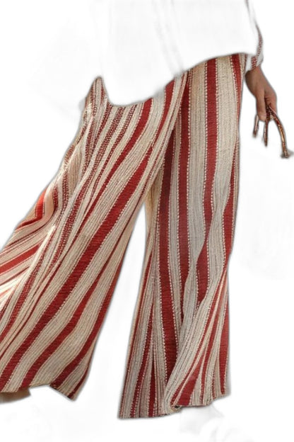 Effortless Striped Two Piece Set for Women with Wide Leg Flowing Textured Casual Style