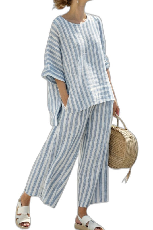 Effortless Striped Two Piece Set for Women with Wide Leg Oversized Casual Style