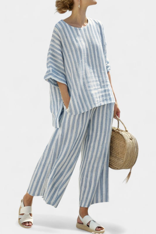 Effortless Striped Two Piece Set for Women with Wide Leg Oversized Casual Style