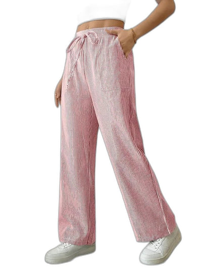 Effortless Striped Wide Leg Pants for Women with High Waisted Pockets Casual Style