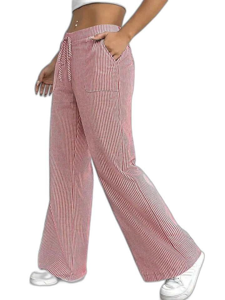 Effortless Striped Wide Leg Pants for Women with High Waisted Pockets Casual Style