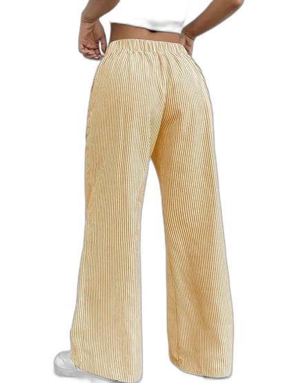 Effortless Striped Wide Leg Pants for Women with High Waisted Pockets Casual Style