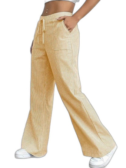 Effortless Striped Wide Leg Pants for Women with High Waisted Pockets Casual Style