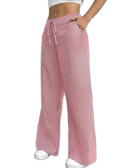 Effortless Striped Wide Leg Pants for Women with High Waisted Pockets Casual Style