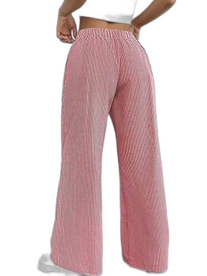 Effortless Striped Wide Leg Pants for Women with High Waisted Pockets Casual Style