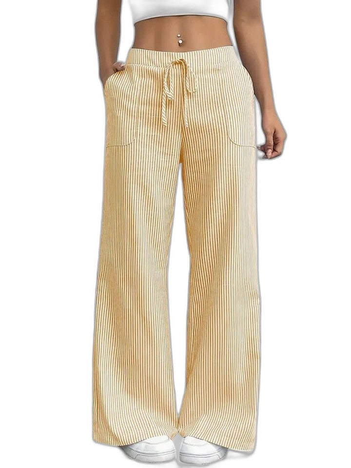 Effortless Striped Wide Leg Pants for Women with High Waisted Pockets Casual Style