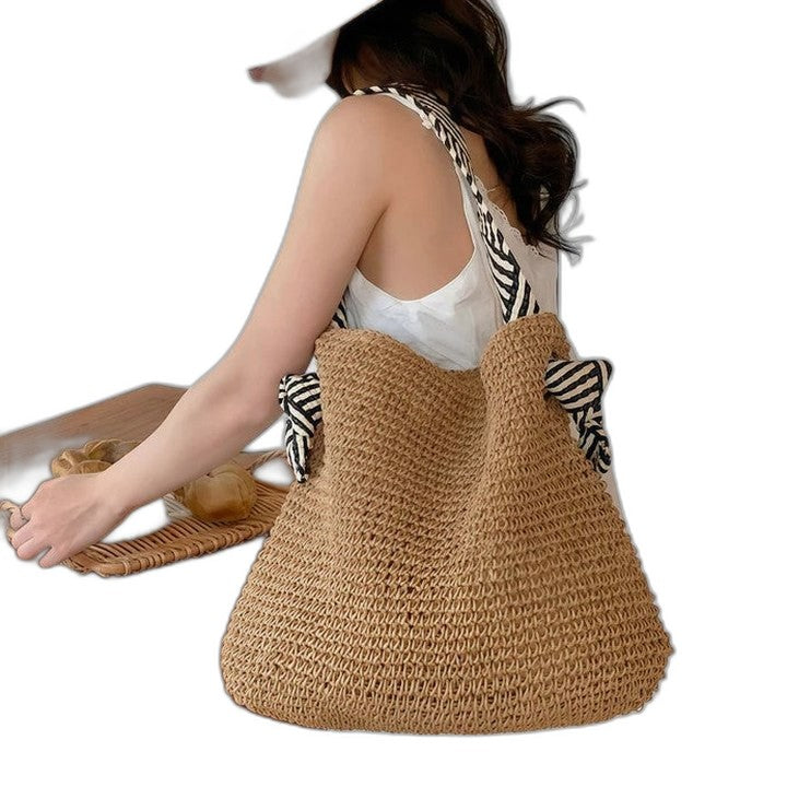 Effortless Tan Crochet Bucket Bag for Women with Casual Style