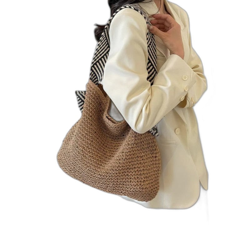 Effortless Tan Crochet Bucket Bag for Women with Casual Style