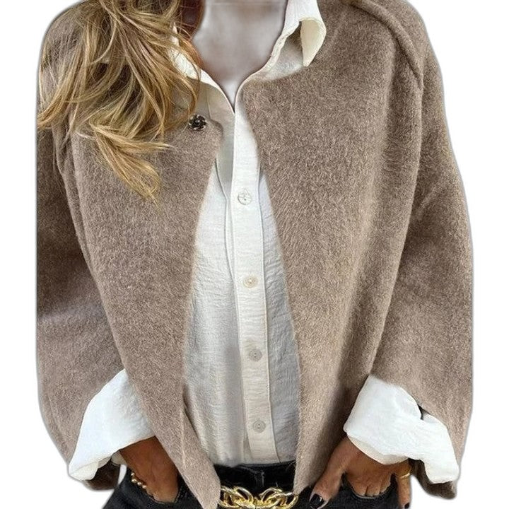 Effortless Tan Jacket for Women with Collared Long Sleeve Button Front Cropped Casual Style