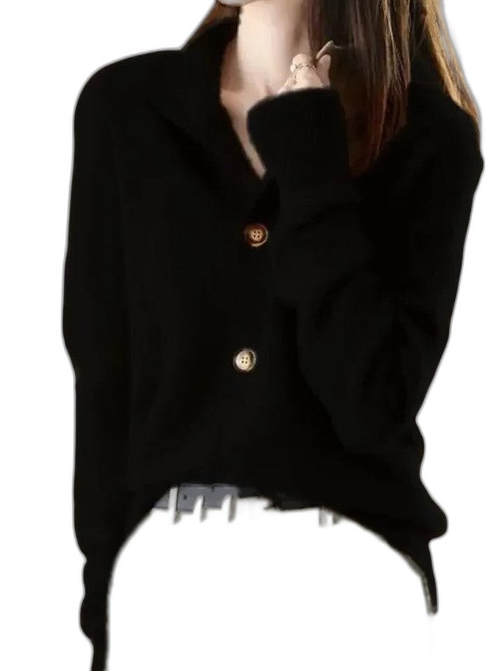 Effortless Tan Knit Cardigan Sweater for Women with Collared Long Sleeve Button Front Casual Style