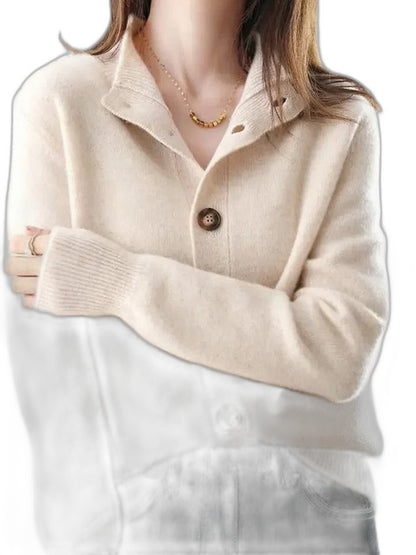 Effortless Tan Knit Cardigan Sweater for Women with Collared Long Sleeve Button Front Casual Style