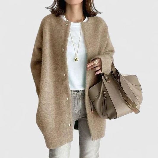Effortless Tan Knit Cardigan Sweater for Women with V Neck Long Sleeve Button Front Casual Style