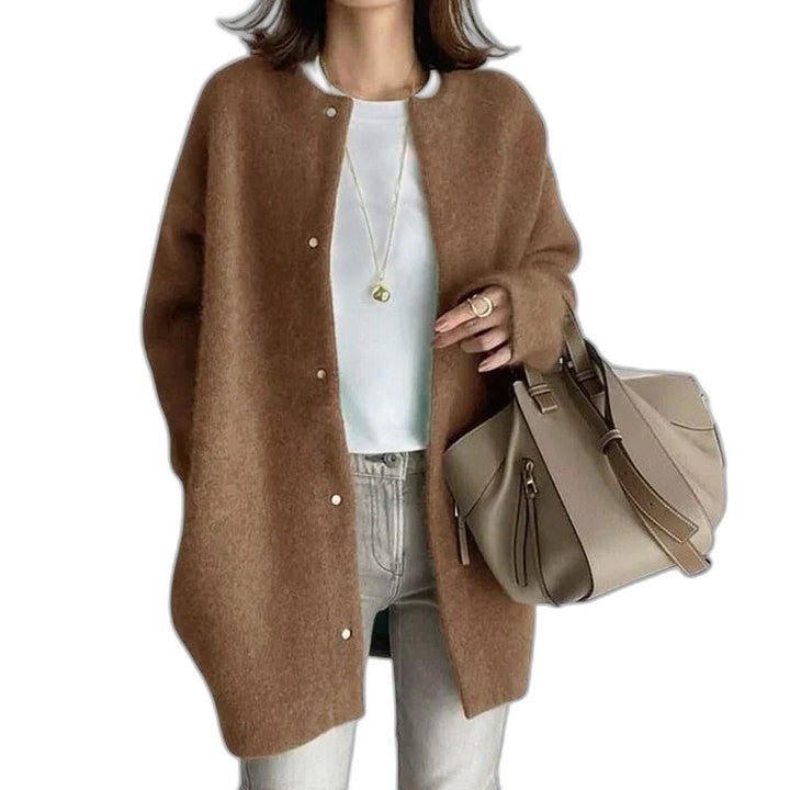 Effortless Tan Knit Cardigan Sweater for Women with V Neck Long Sleeve Button Front Casual Style