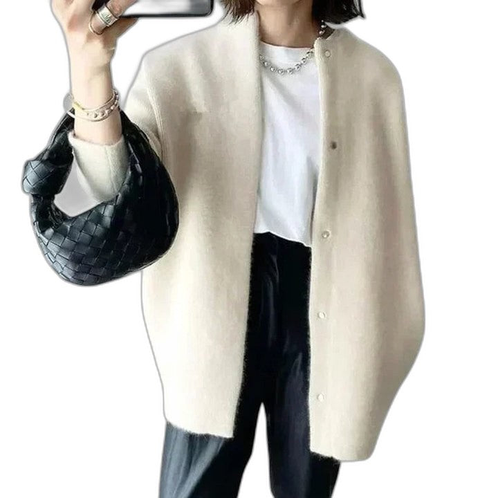 Effortless Tan Knit Cardigan Sweater for Women with V Neck Long Sleeve Button Front Casual Style