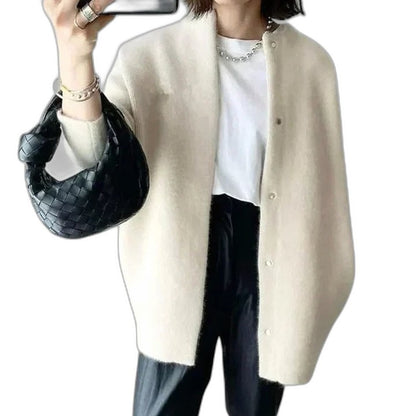 Effortless Tan Knit Cardigan Sweater for Women with V Neck Long Sleeve Button Front Casual Style