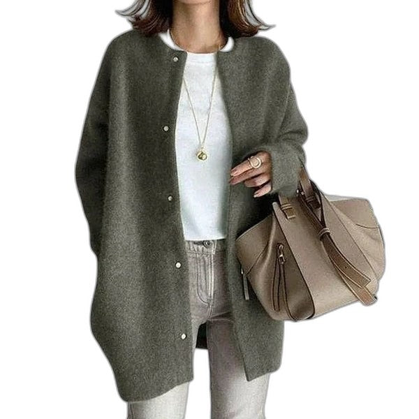 Effortless Tan Knit Cardigan Sweater for Women with V Neck Long Sleeve Button Front Casual Style