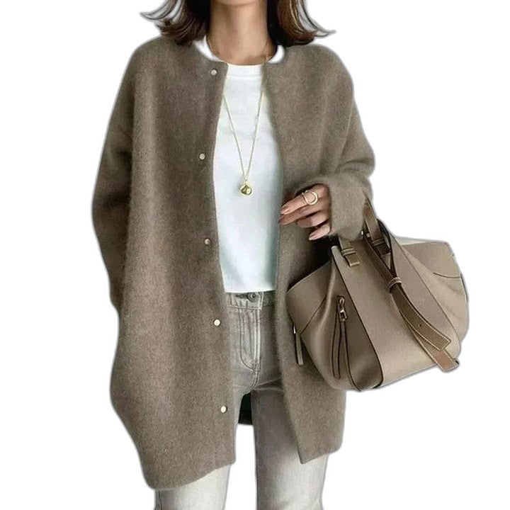 Effortless Tan Knit Cardigan Sweater for Women with V Neck Long Sleeve Button Front Casual Style