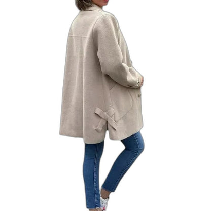 Effortless Tan Knit Coat for Women with Collared Long Sleeve Button Front Pockets Casual Style