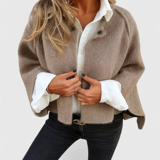 Effortless Tan Knit Jacket for Women with Collared Long Sleeve Button Front Oversized Casual Style