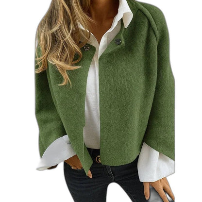 Effortless Tan Knit Jacket for Women with Collared Long Sleeve Button Front Oversized Casual Style