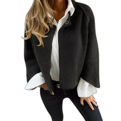 Effortless Tan Knit Jacket for Women with Collared Long Sleeve Button Front Oversized Casual Style