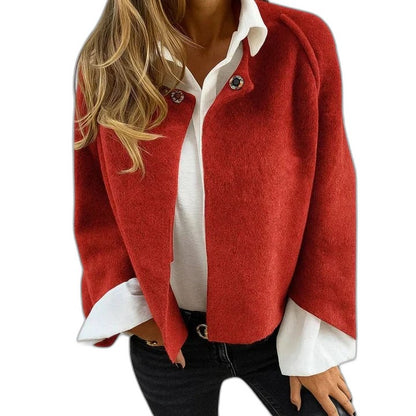 Effortless Tan Knit Jacket for Women with Collared Long Sleeve Button Front Oversized Casual Style