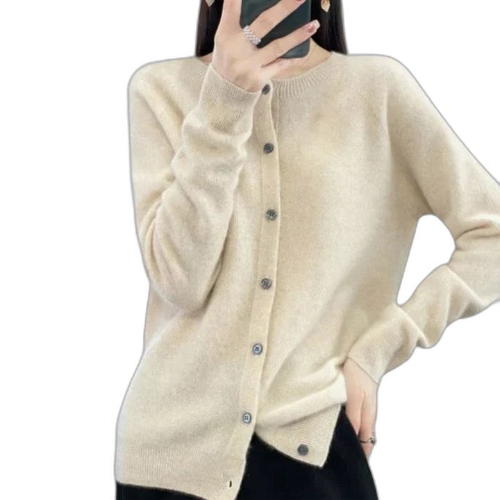 Effortless Tan Knit Sweater for Women with Crew Neck Long Sleeve Casual Style