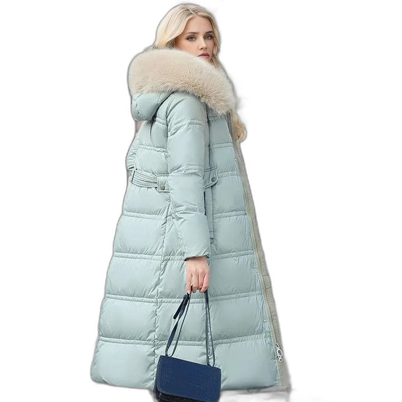 Effortless Tan Puffer Jacket for Women with High Neck Long Sleeve Quilted Fur Lined Casual Style