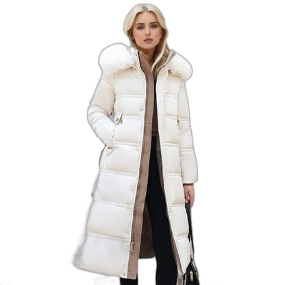 Effortless Tan Puffer Jacket for Women with High Neck Long Sleeve Quilted Fur Lined Casual Style