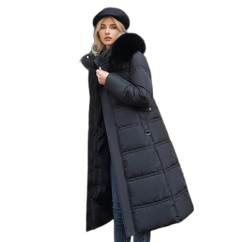 Effortless Tan Puffer Jacket for Women with High Neck Long Sleeve Quilted Fur Lined Casual Style