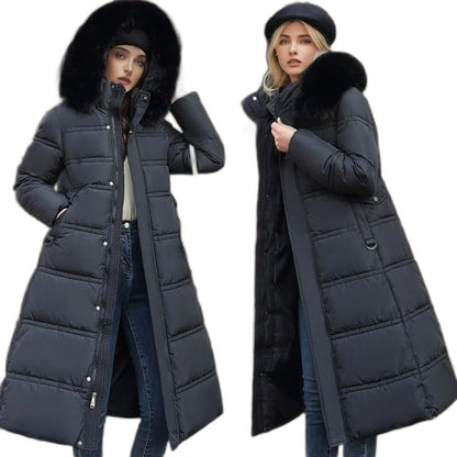 Effortless Tan Puffer Jacket for Women with High Neck Long Sleeve Quilted Fur Lined Casual Style