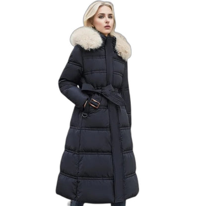 Effortless Tan Puffer Jacket for Women with High Neck Long Sleeve Quilted Fur Lined Casual Style