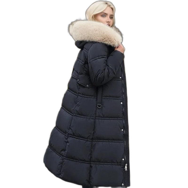 Effortless Tan Puffer Jacket for Women with High Neck Long Sleeve Quilted Fur Lined Casual Style