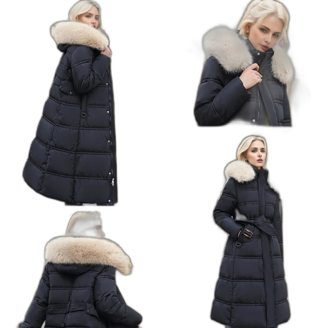 Effortless Tan Puffer Jacket for Women with High Neck Long Sleeve Quilted Fur Lined Casual Style