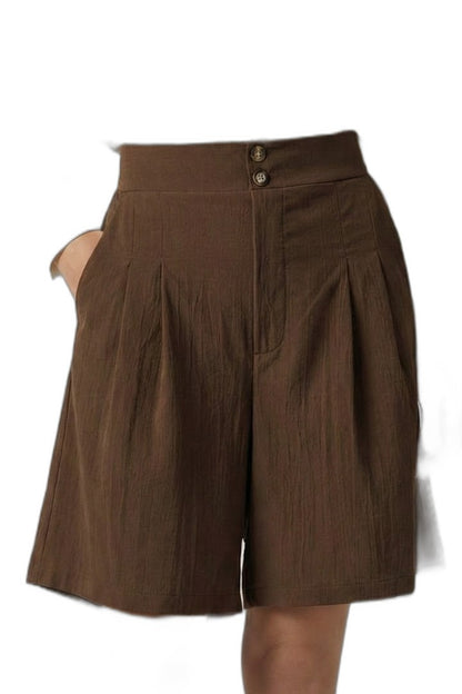 Effortless Tan Shorts for Women with Pleated Button Front High Waisted Casual Style