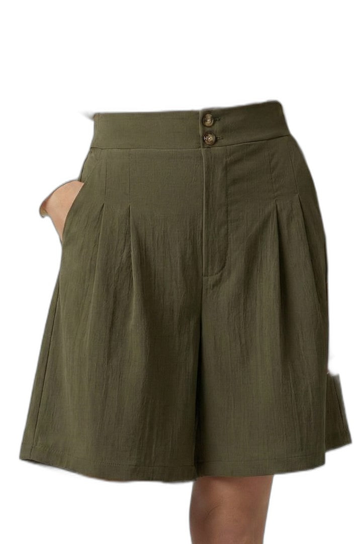 Effortless Tan Shorts for Women with Pleated Button Front High Waisted Casual Style