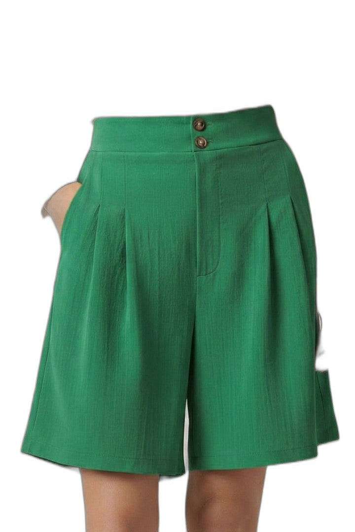 Effortless Tan Shorts for Women with Pleated Button Front High Waisted Casual Style