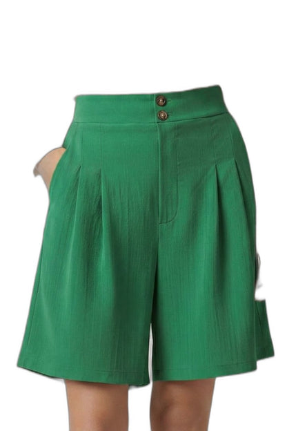 Effortless Tan Shorts for Women with Pleated Button Front High Waisted Casual Style