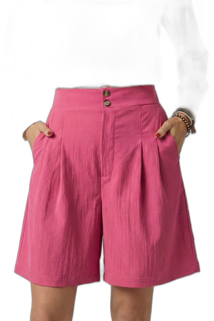 Effortless Tan Shorts for Women with Pleated Button Front High Waisted Casual Style