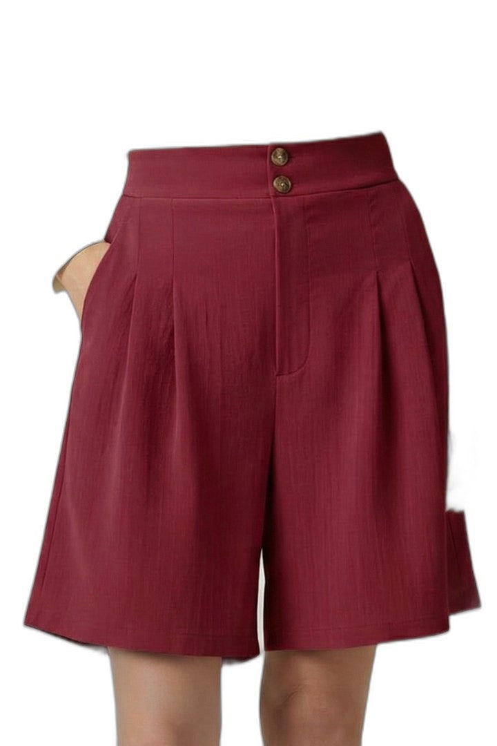 Effortless Tan Shorts for Women with Pleated Button Front High Waisted Casual Style